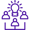Icon of light bulb and figures to symbolise TRAINING Upskill Existing Teams
